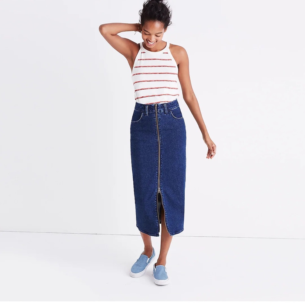 Madewell Midi Denim Zip Skirt